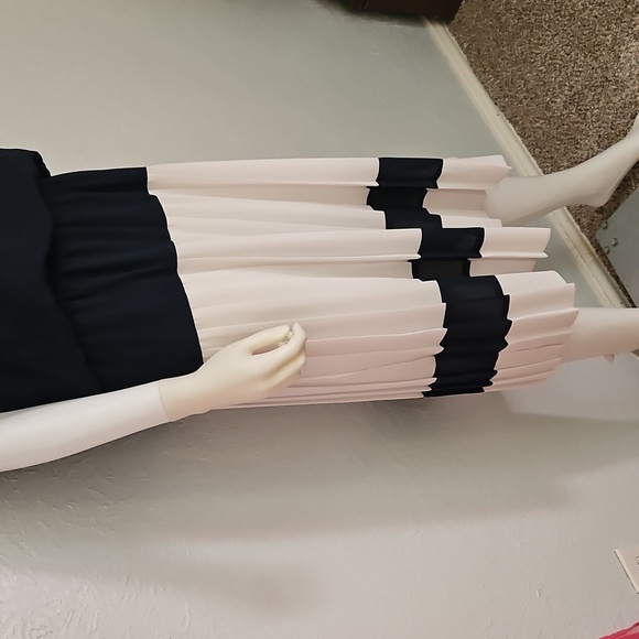 LIZ ROBERTS 1980s Nautical Sailor Pleated Accordian Blouson Chiffon Dress - Picture 10 of 13